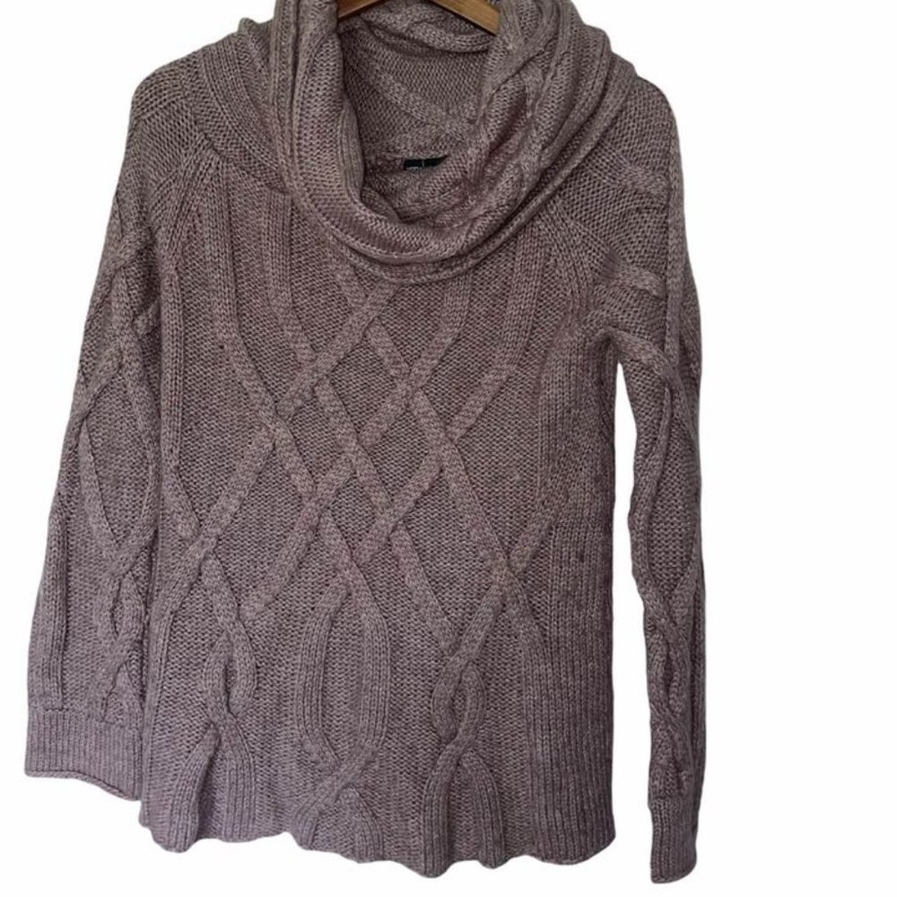 moda International Wool Cable Knit Turtle Neck Brown Sweater Medium winter